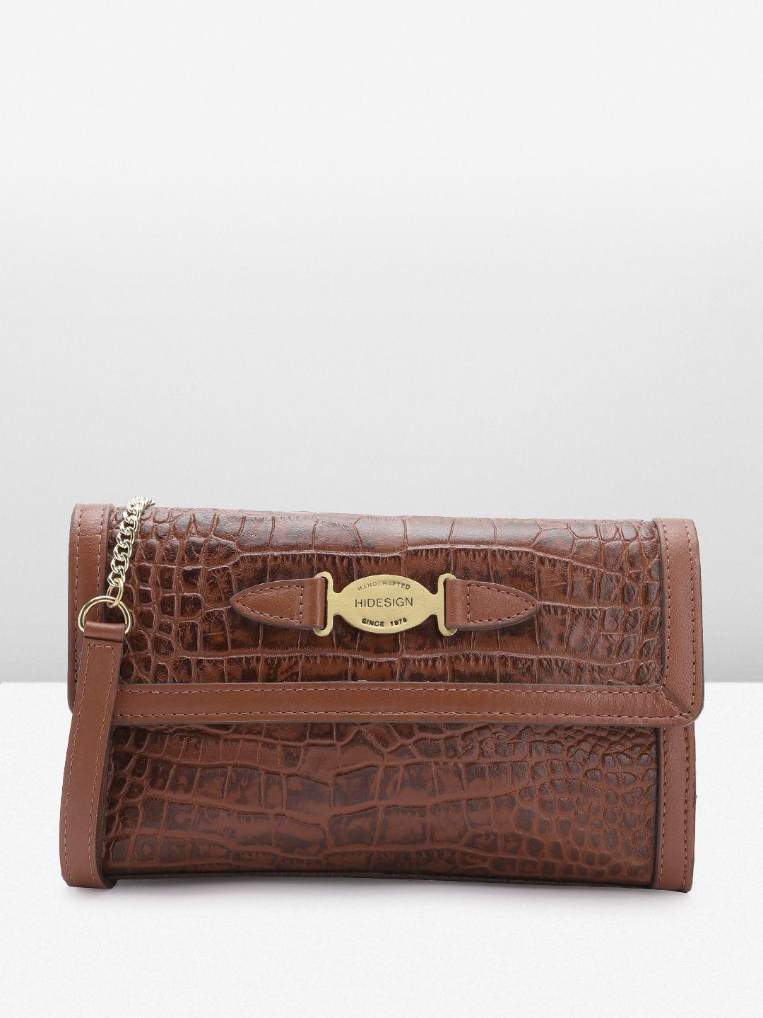 hidesign croc textured leather structured sling bag