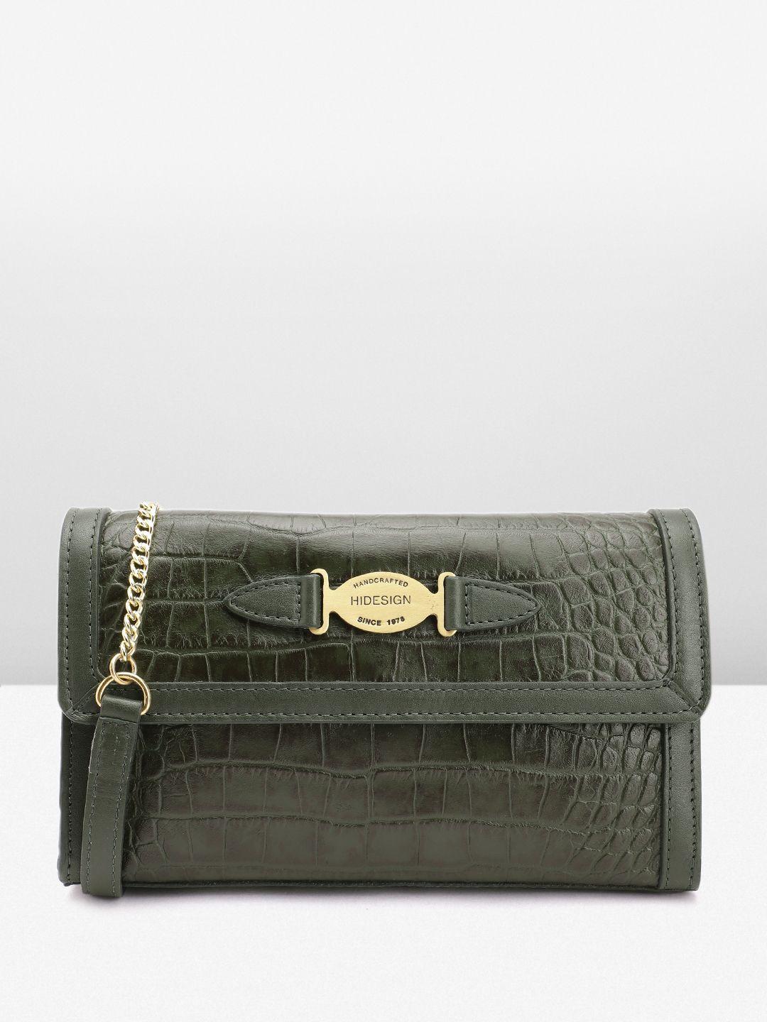 hidesign croc-textured leather structured sling bag