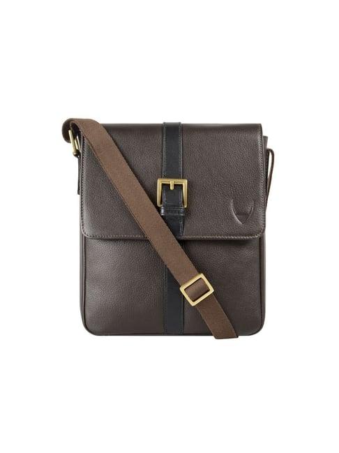 hidesign dark brown leather medium messenger bag