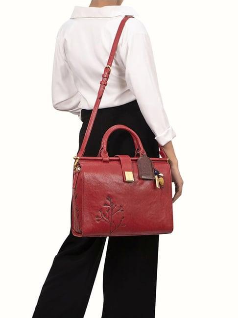 hidesign ei bloom 01 red leather solid handbag