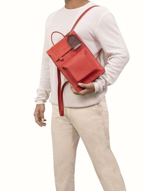 hidesign ei creation02 red leather solid backpack