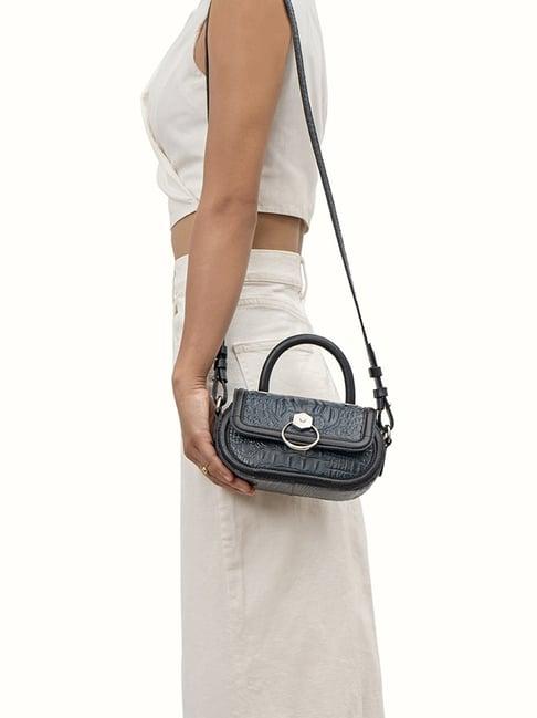 hidesign eoss ss 24 blue textured small satchel handbag