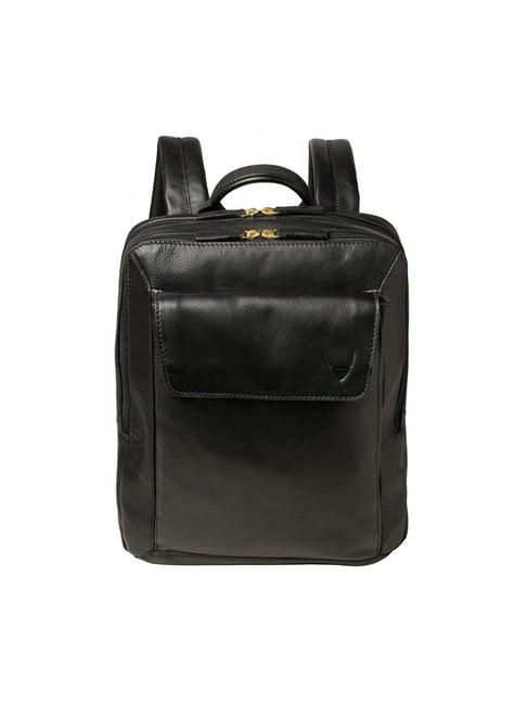 hidesign flint black solid leather backpack