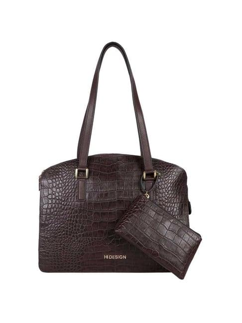 hidesign freedom brown textured medium tote handbag with pouch