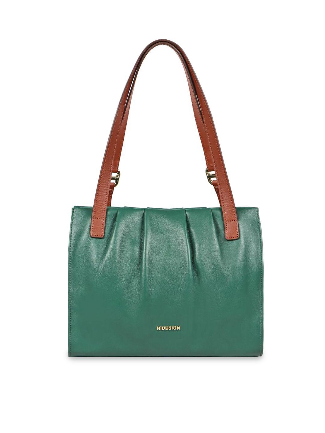 hidesign green leather structured shoulder bag with tasselled