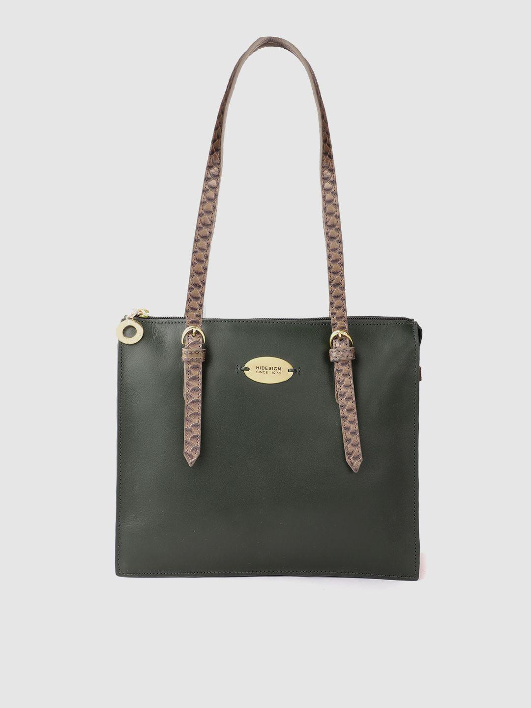 hidesign green solid leather handcrafted shoulder handbags