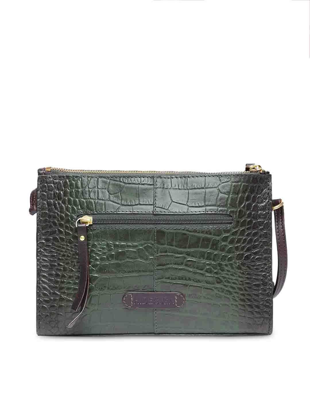 hidesign green textured leather shoulder bag