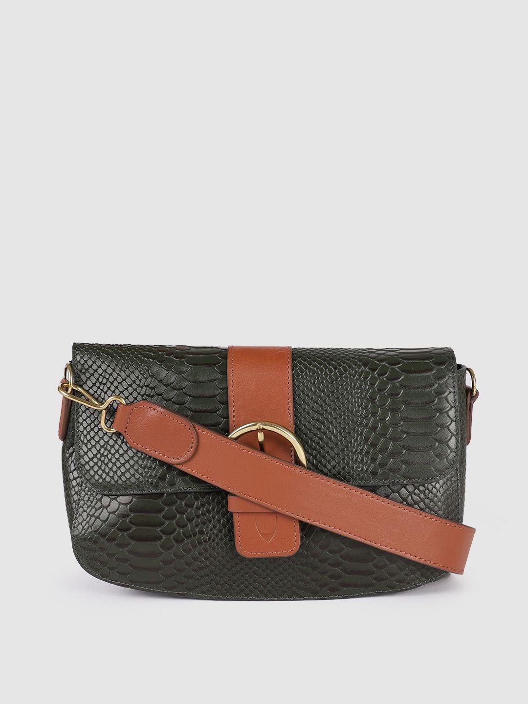 hidesign green textured leather structured sling bag