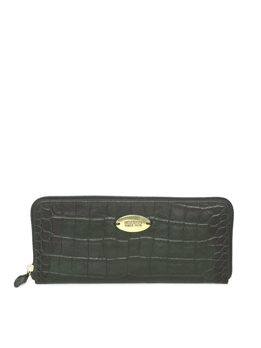 hidesign green textured zip around wallet