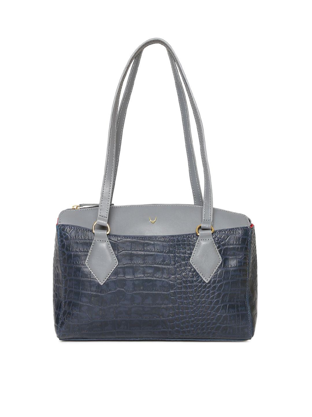 hidesign grey & navy colourblocked & textured leather shoulder bag