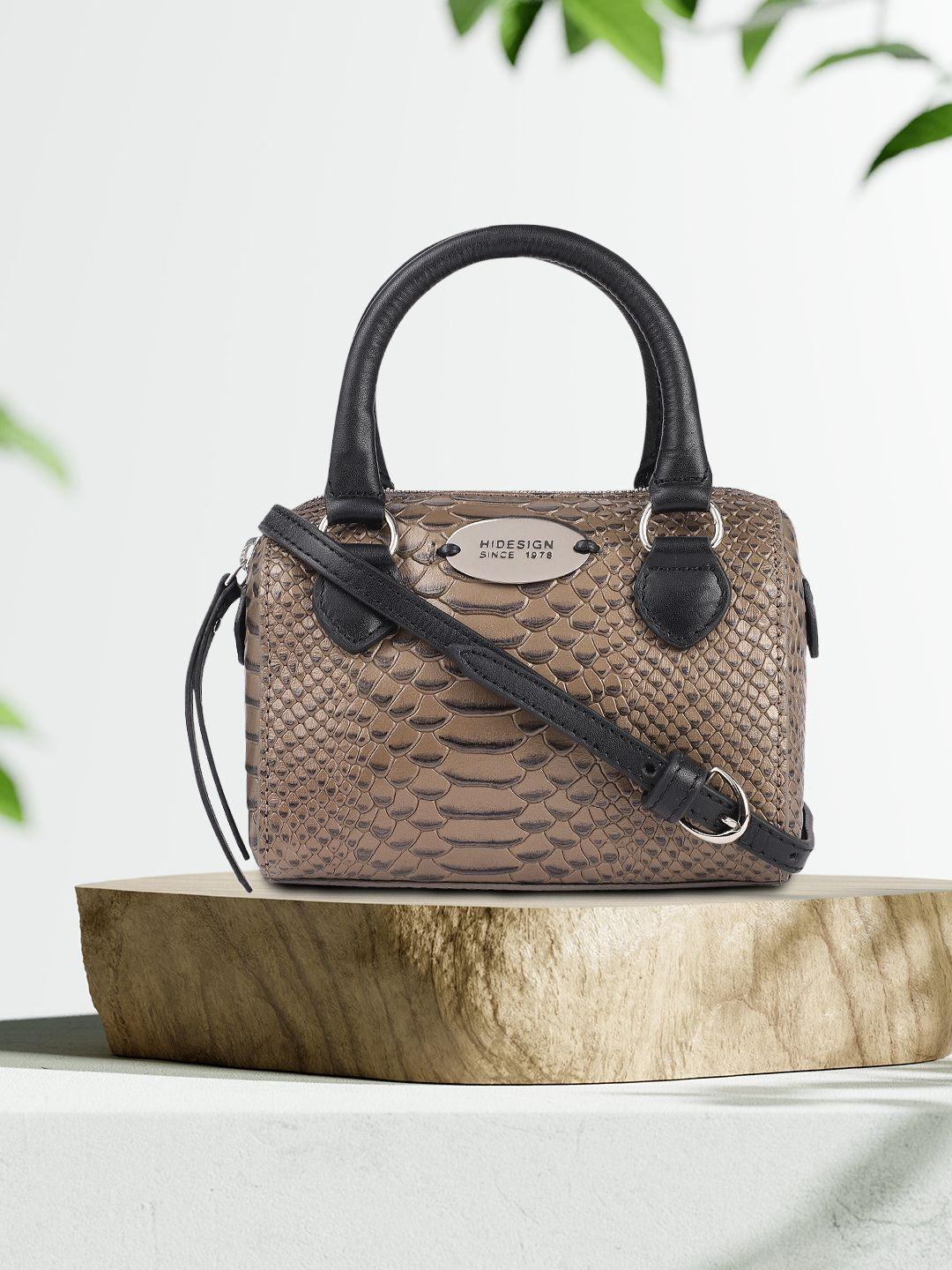 hidesign gunmetal-toned snake skin textured leather bowling handheld bag