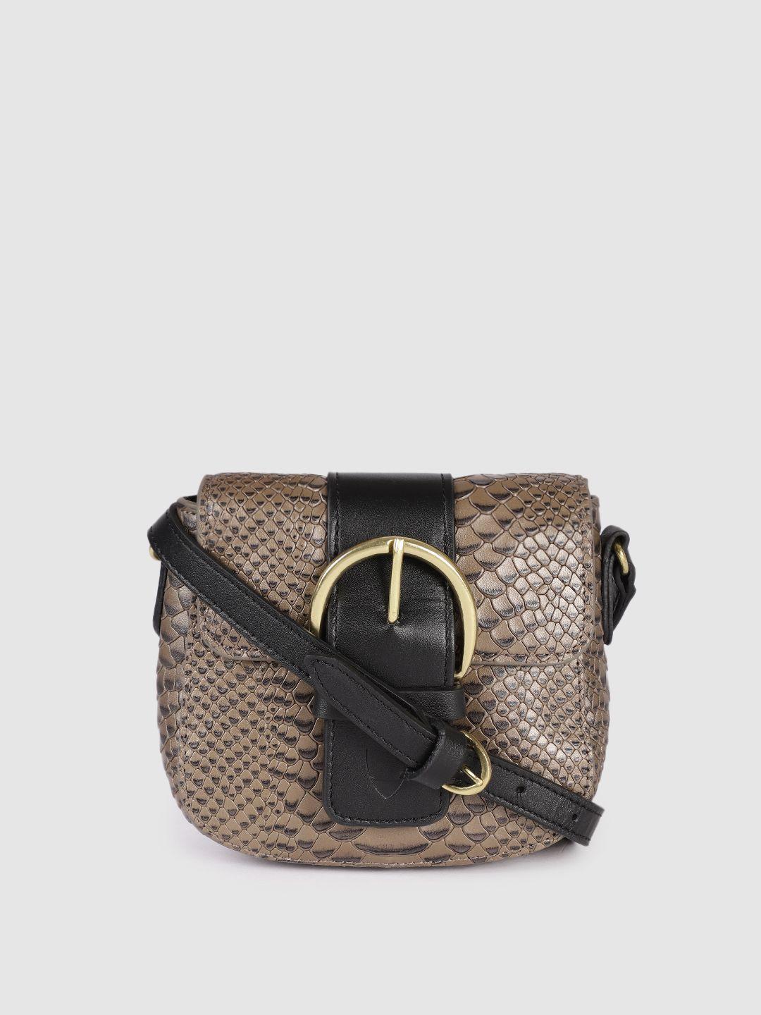 hidesign gunmetal-toned textured leather structured sling bag