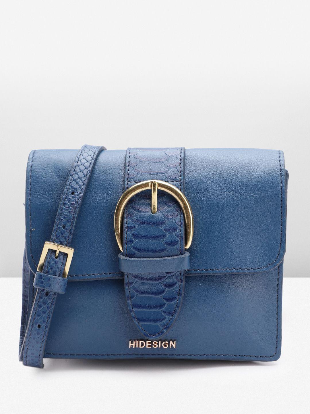 hidesign leather structured sling bag with buckle detail
