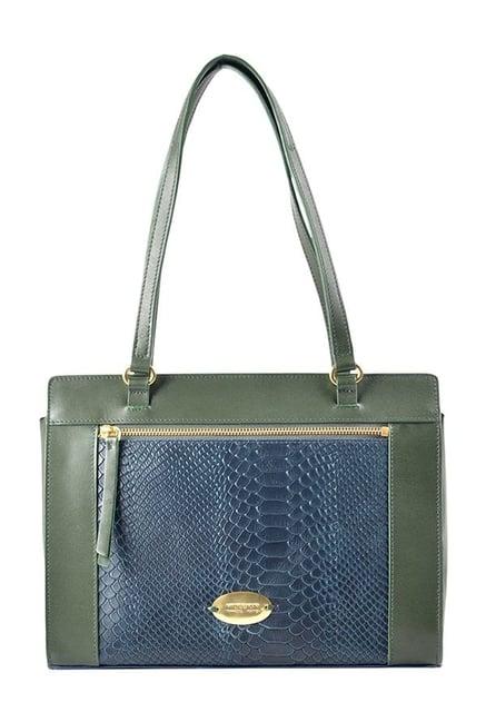 hidesign libra 02 green & blue textured leather shoulder bag