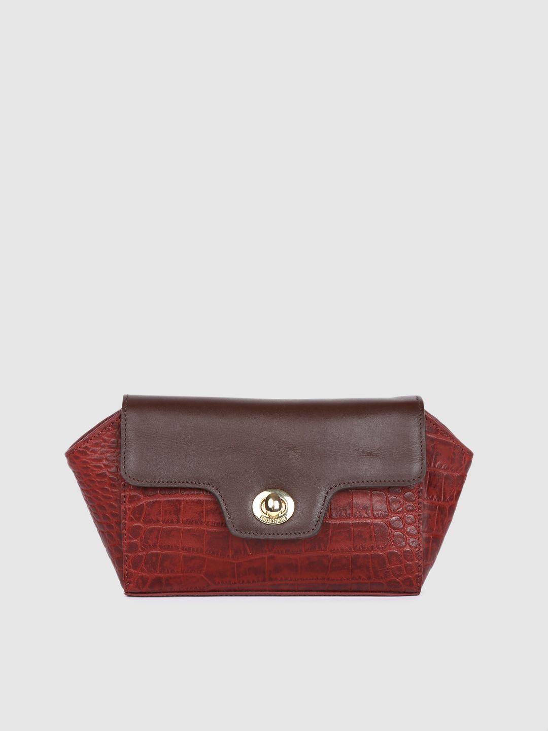 hidesign maroon & brown textured leather clutch