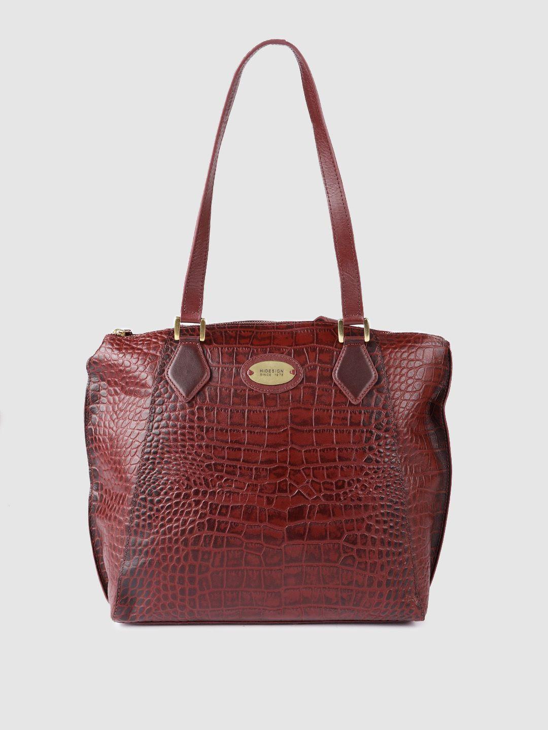 hidesign maroon animal textured leather structured shoulder bag