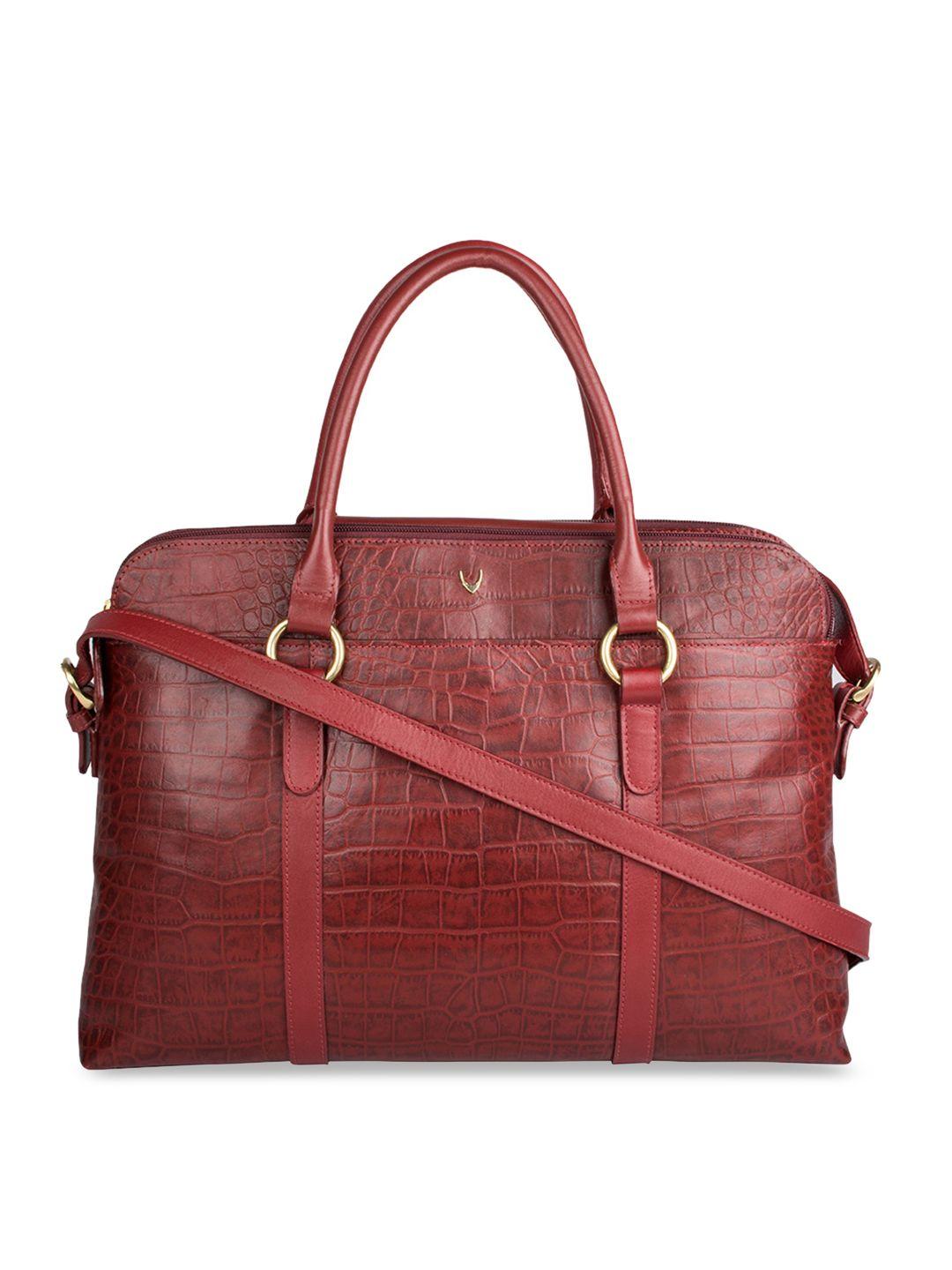 hidesign maroon crocodile skin textured leather handheld bag