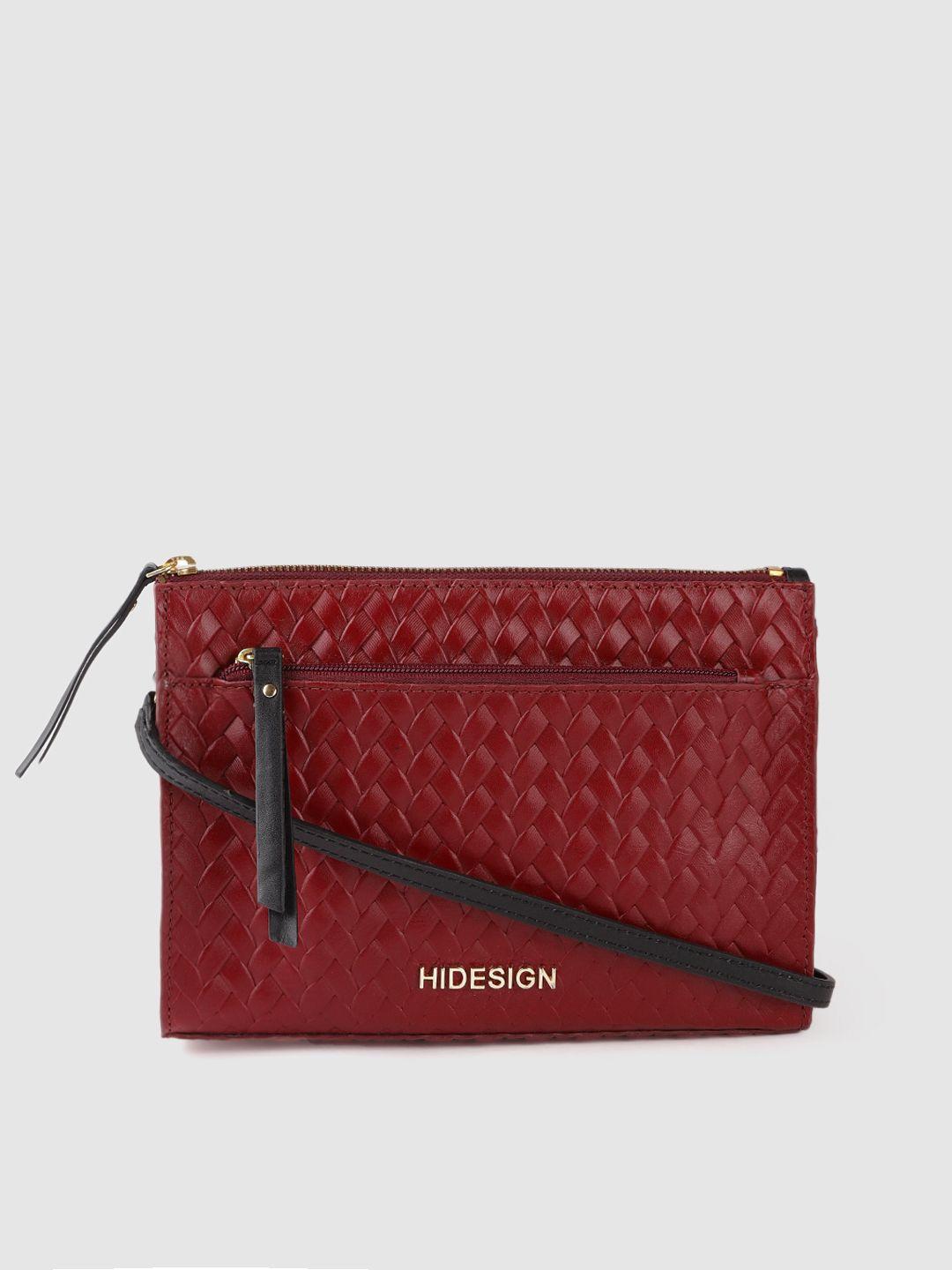 hidesign maroon leather basketweave sling bag