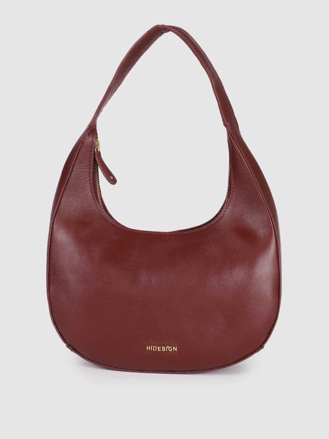 hidesign maroon leather structured hobo bag