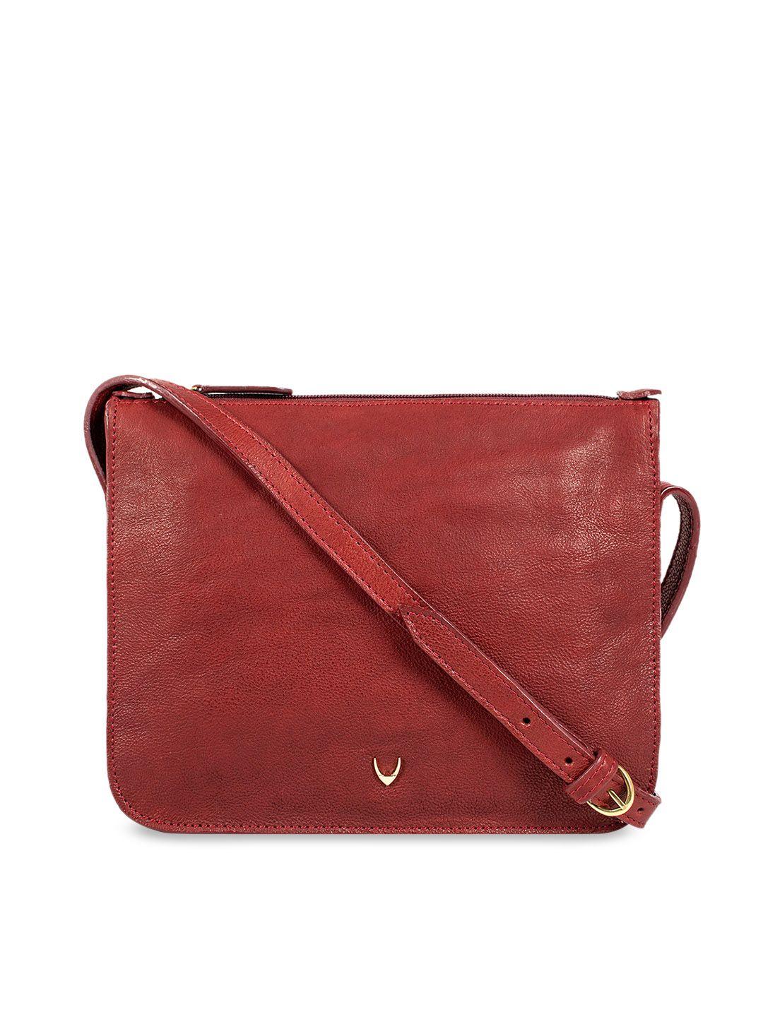 hidesign maroon solid leather sling bag