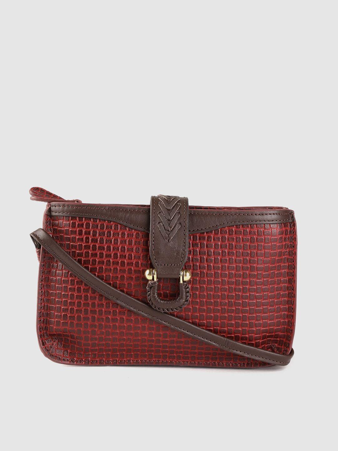 hidesign maroon textured leather handcrafted structured sling bag