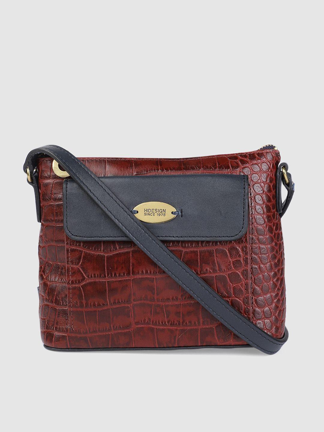 hidesign maroon textured leather sling bag