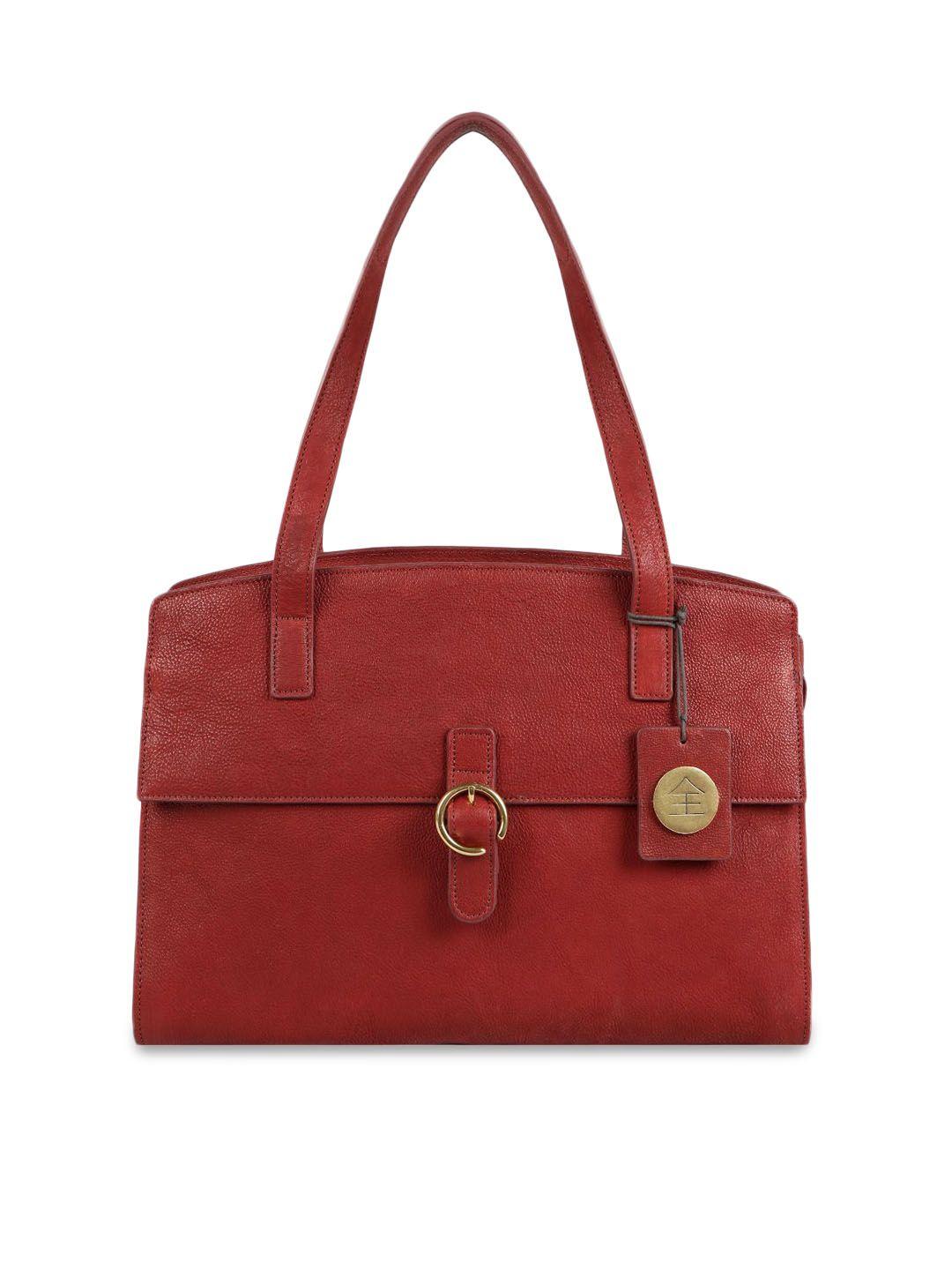 hidesign maroon textured leather structured shoulder bag