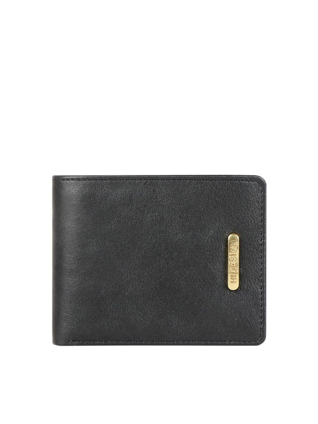 hidesign men black leather two fold wallet