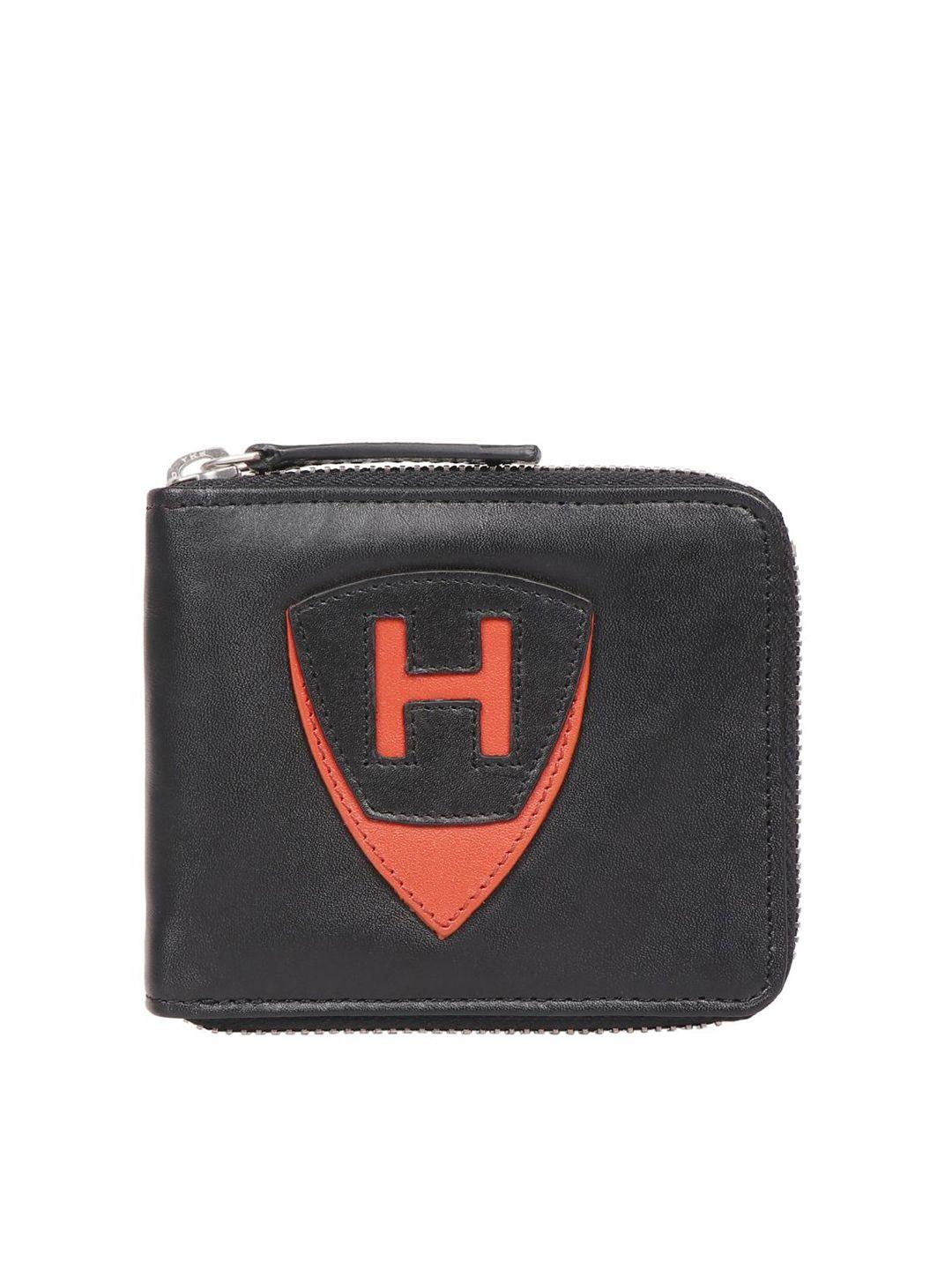 hidesign men black leather zip around wallet