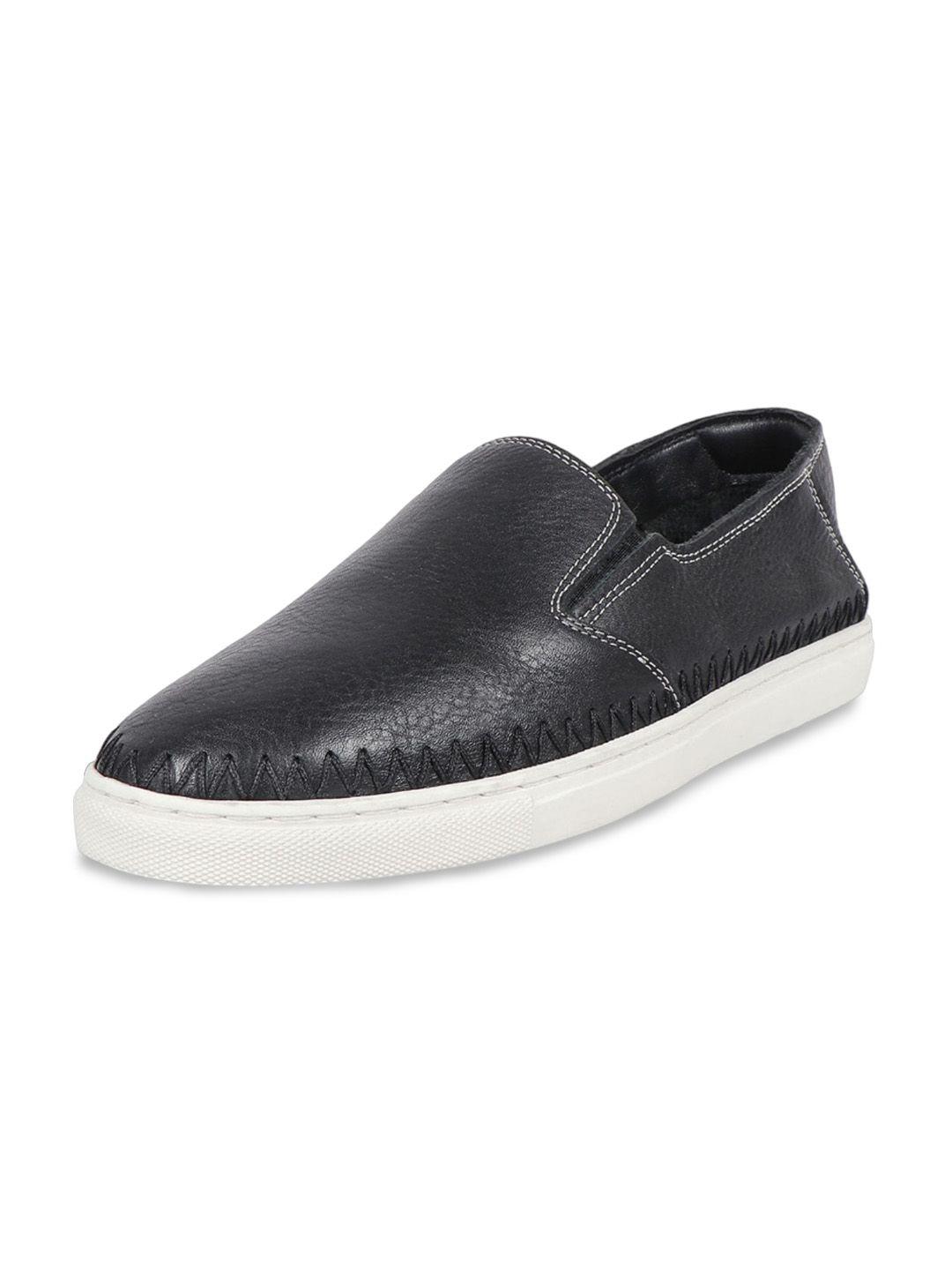 hidesign men black perforations leather slip-on sneakers