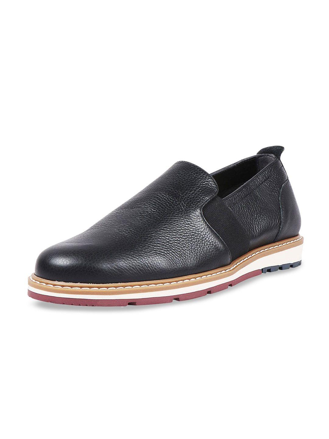 hidesign men black textured leather slip-on sneakers