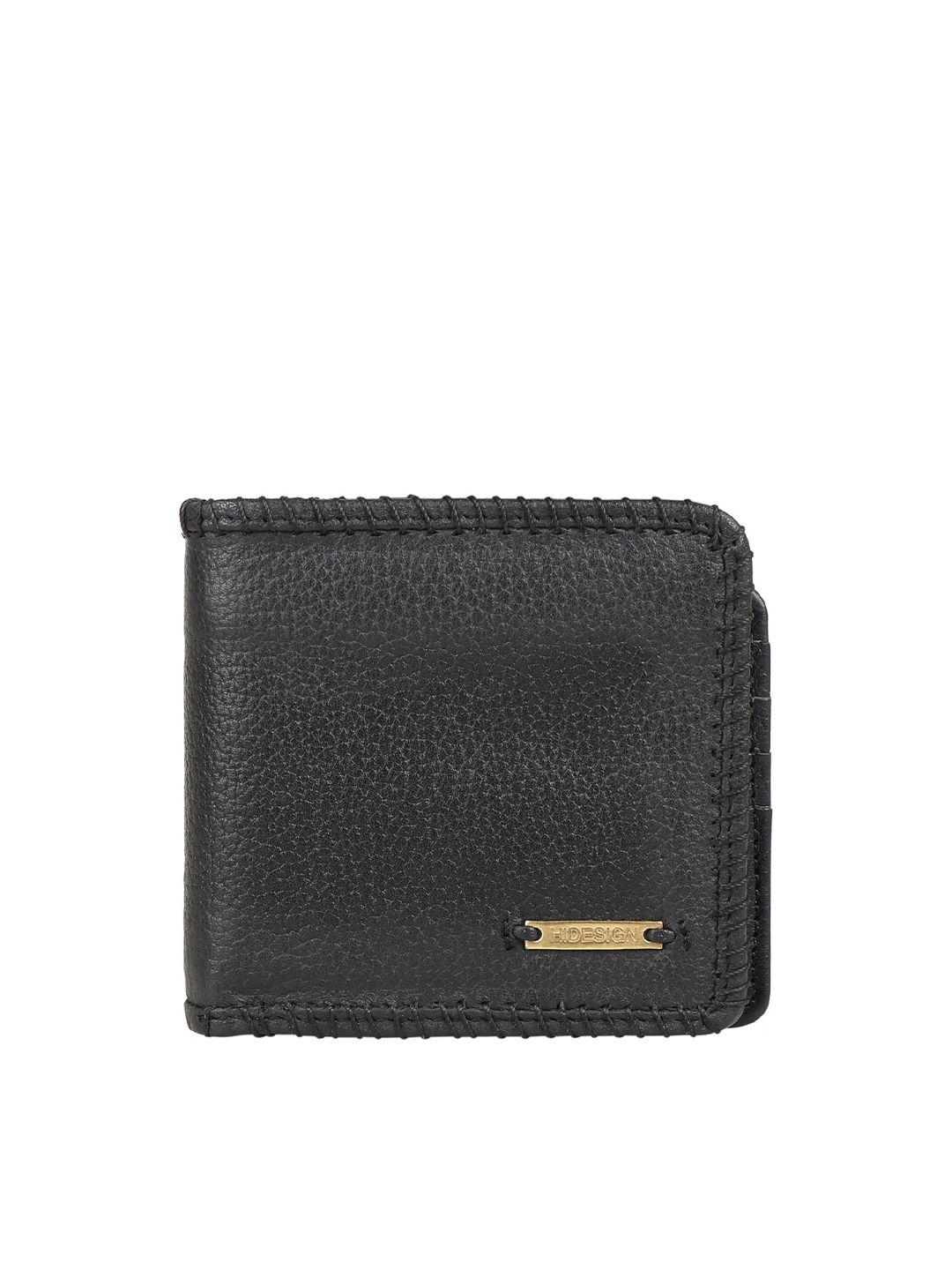 hidesign men black textured leather two fold wallet