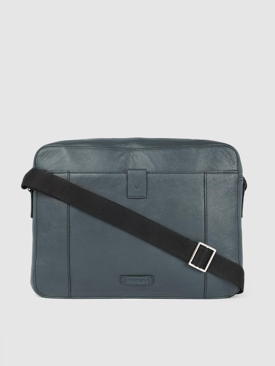 hidesign men blue solid leather laptop bag