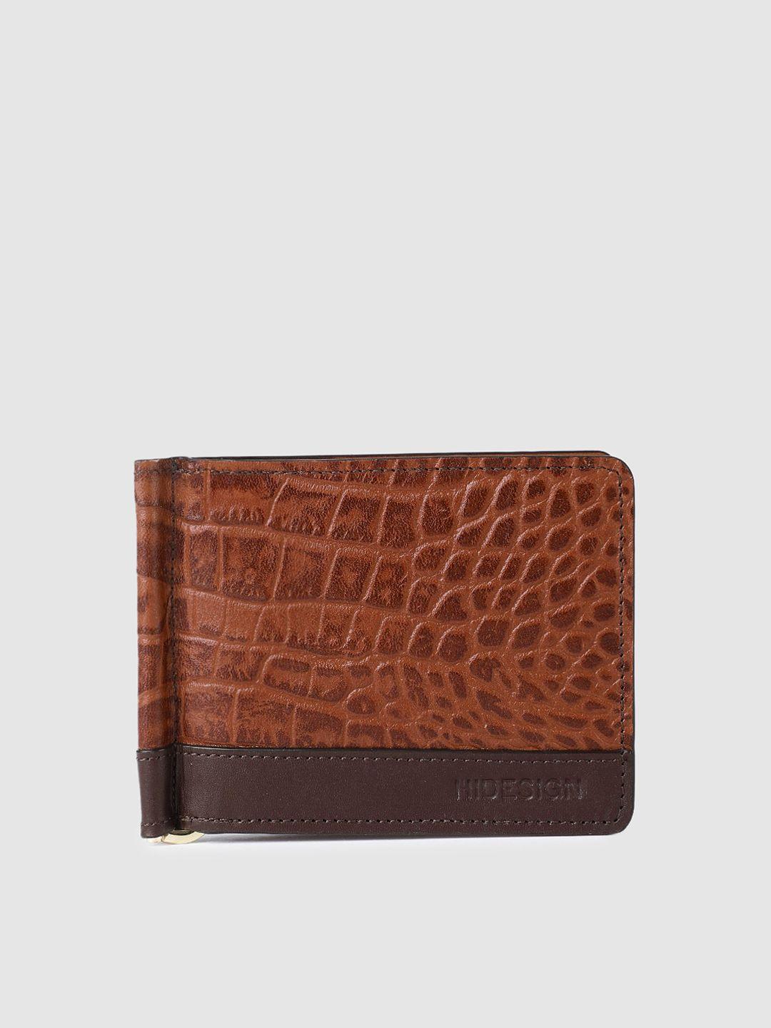 hidesign men brown leather textured money clip