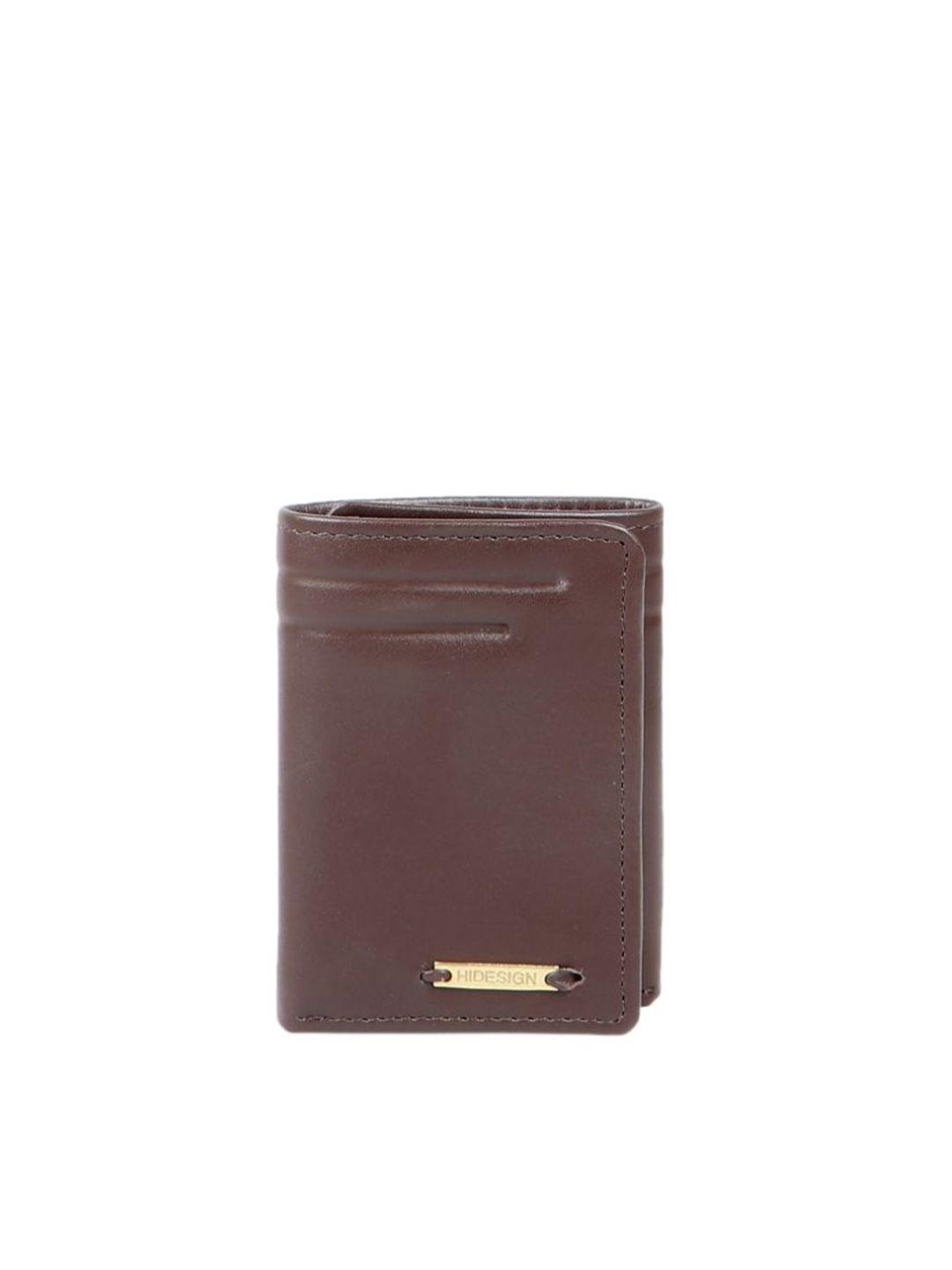 hidesign men brown leather three fold wallet