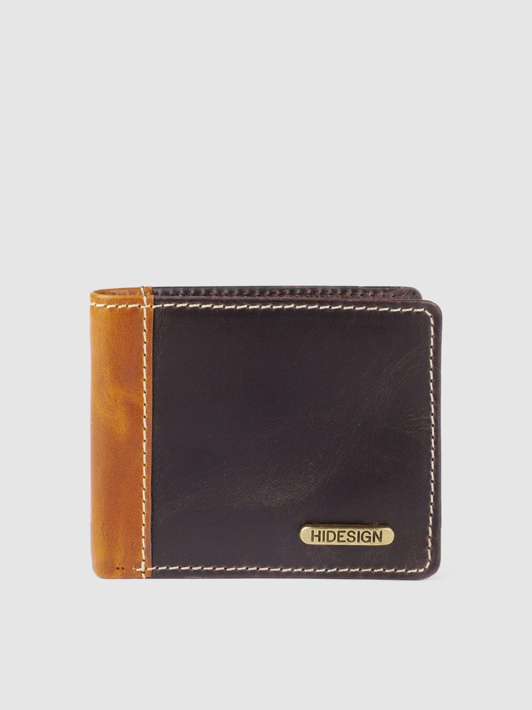 hidesign men brown leather two fold wallet
