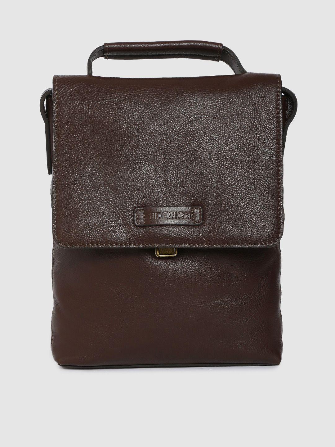 hidesign men brown solid ee orion 01 leather messenger bag