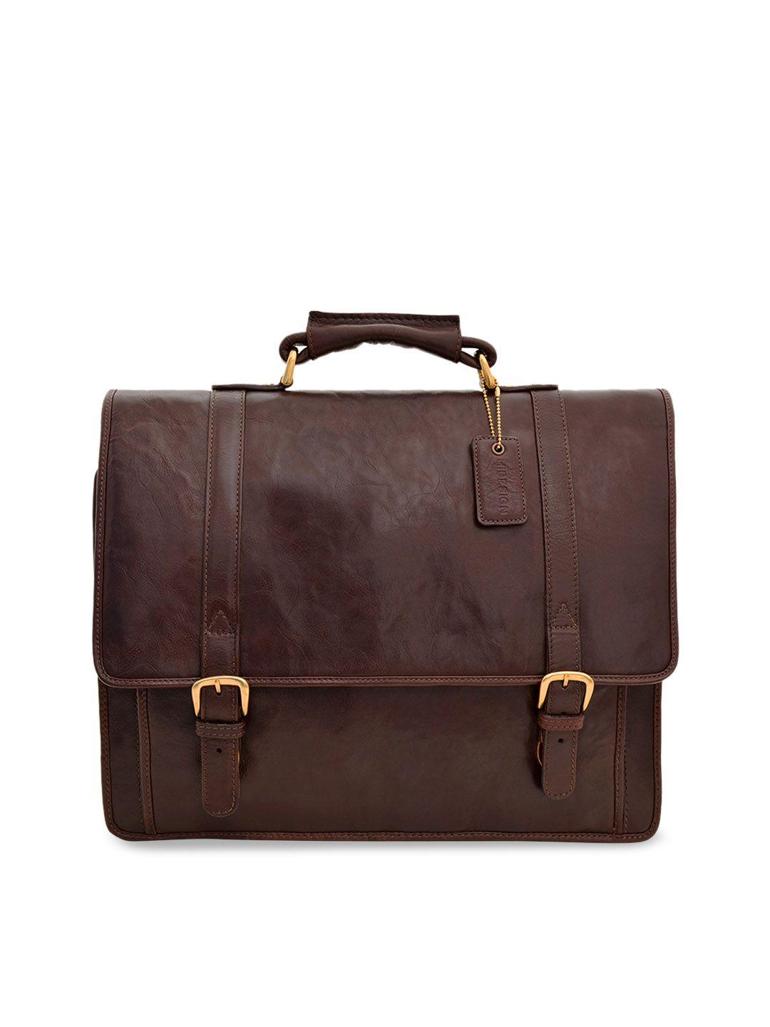 hidesign men brown solid laptop bag