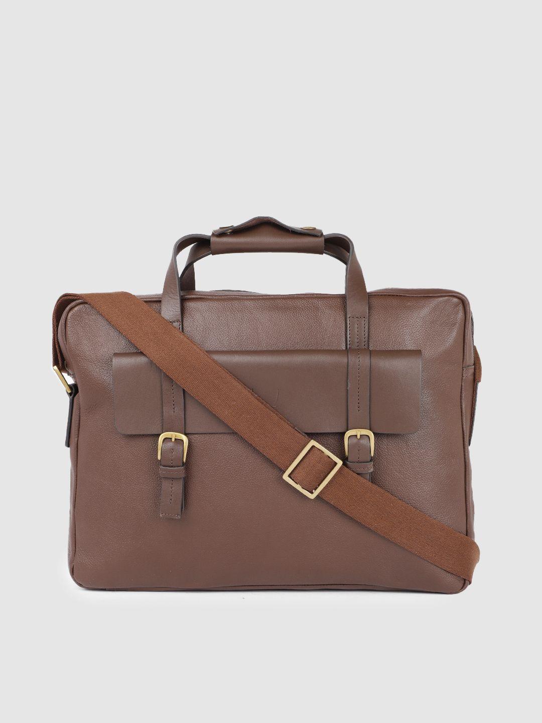 hidesign men brown solid leather laptop bag