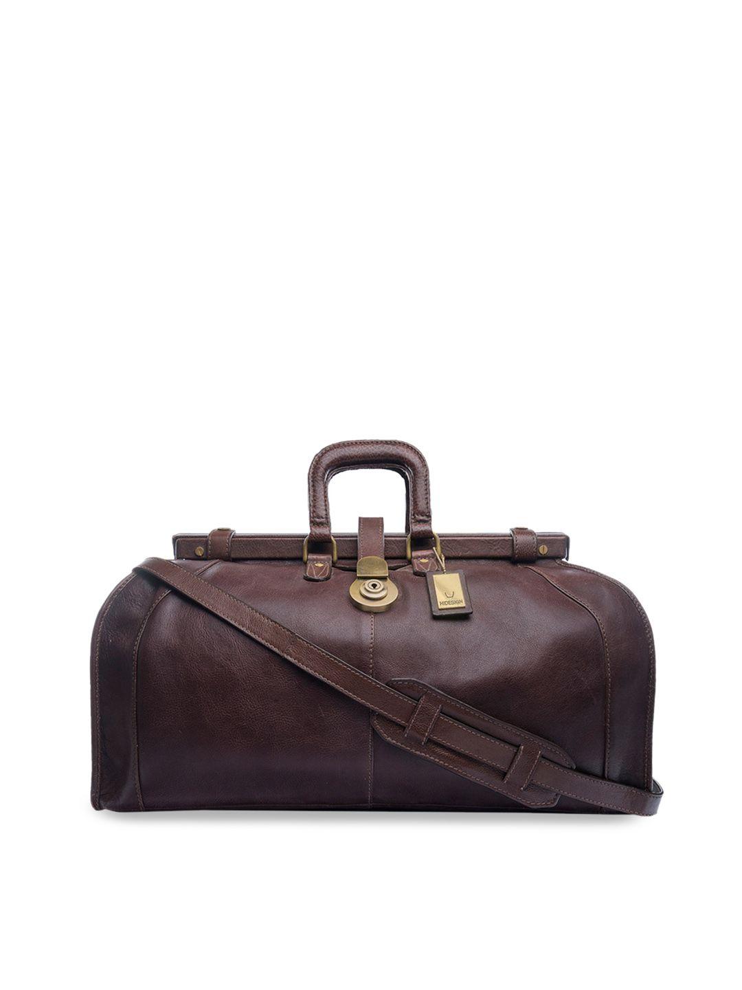 hidesign men brown solid leather safari soweto duffel bag
