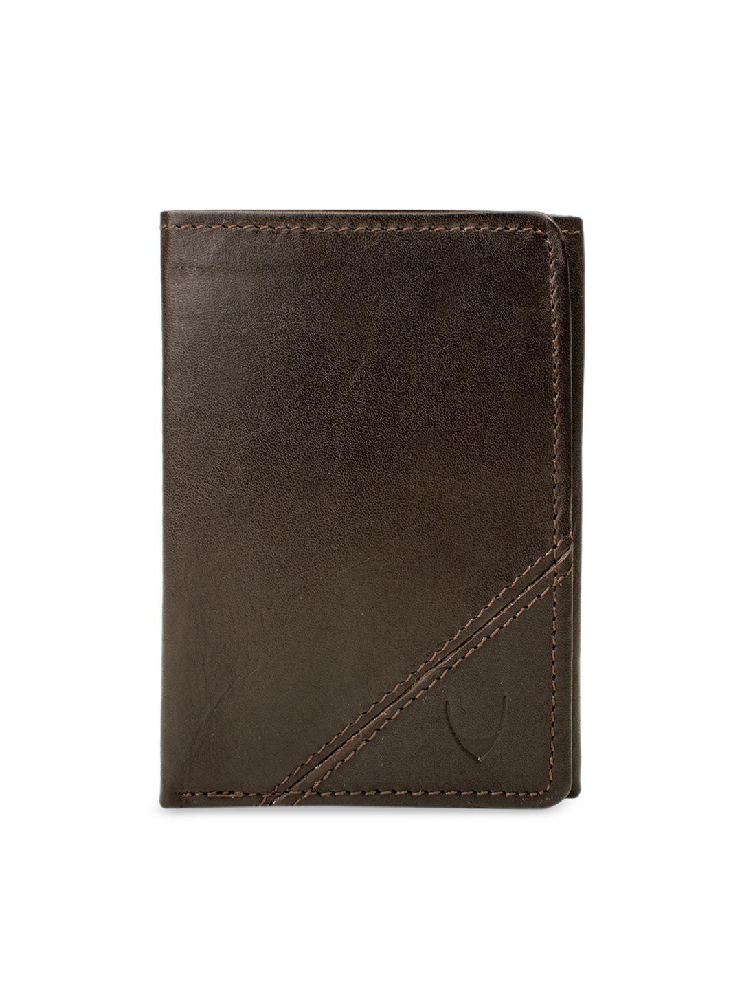 hidesign men brown solid three fold leather wallet
