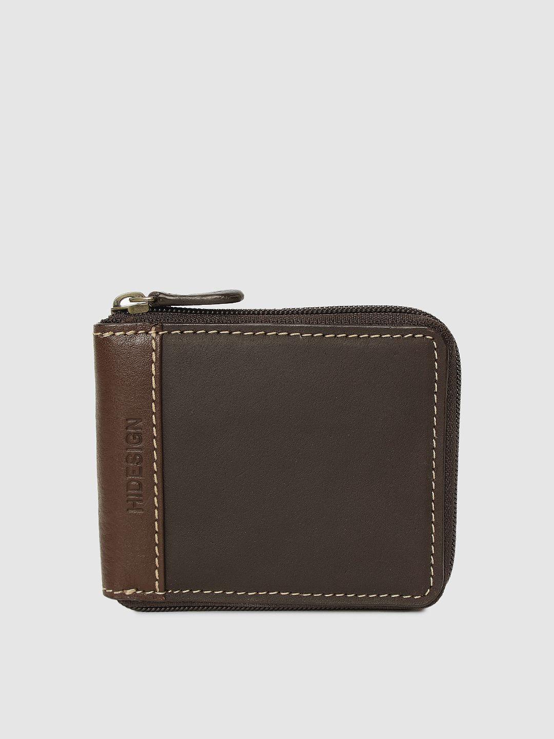 hidesign men brown solid zip around wallet
