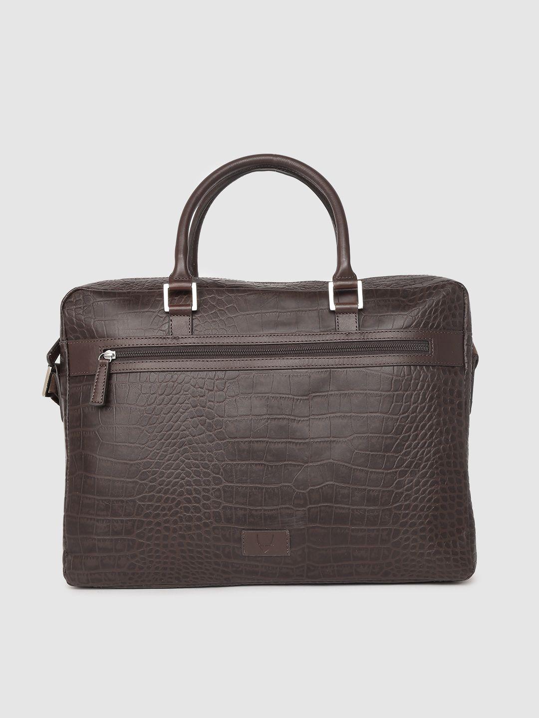 hidesign men brown textured leather laptop bag