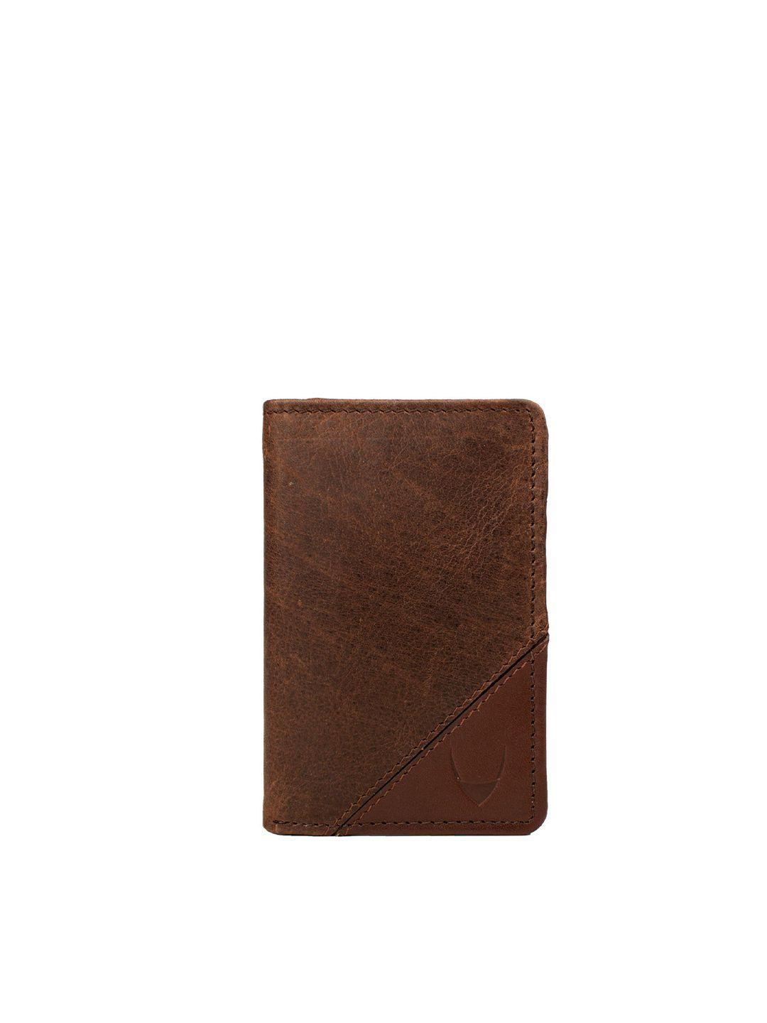 hidesign men brown textured leather three fold wallet