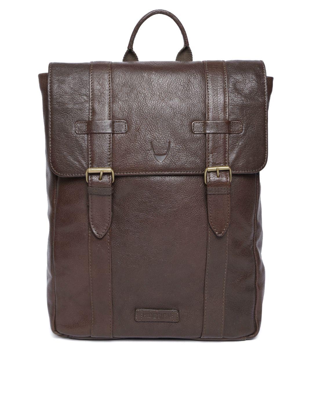 hidesign men coffee brown solid leather backpack