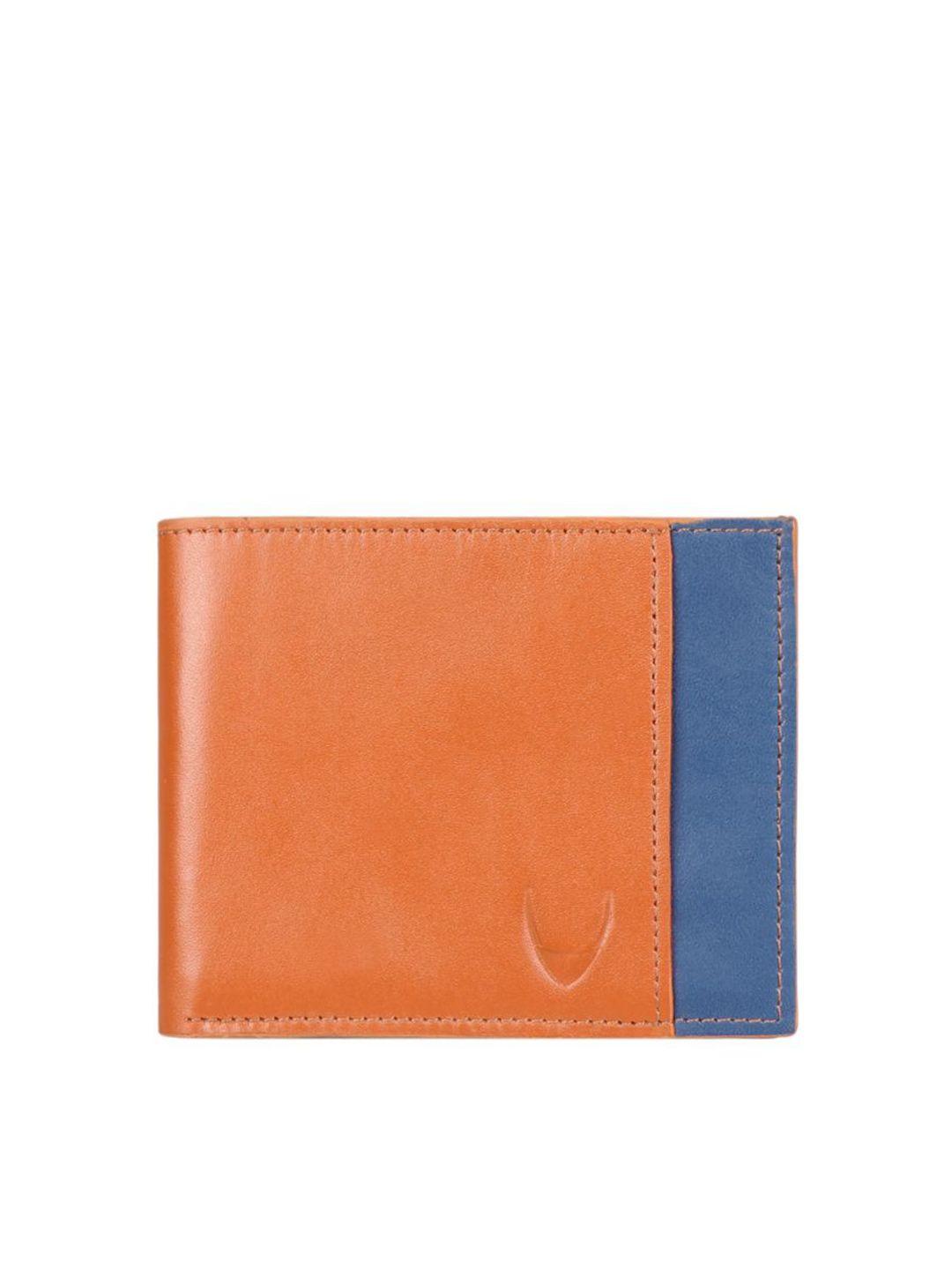 hidesign men orange & grey colourblocked leather two fold wallet