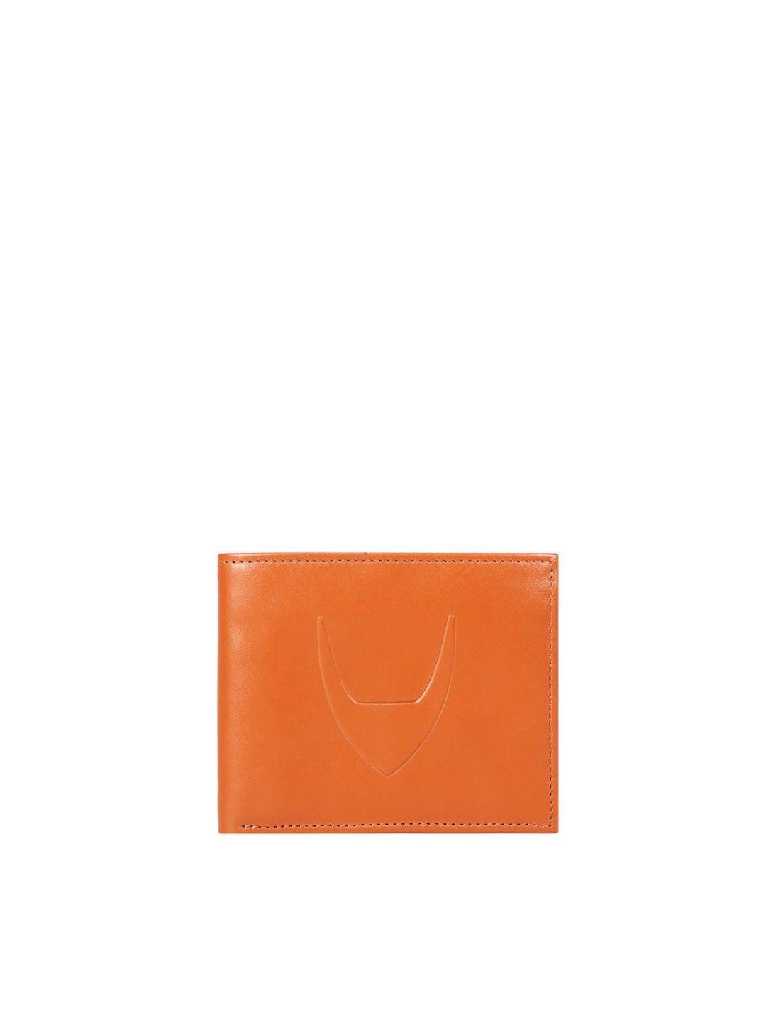 hidesign men orange leather two fold wallet