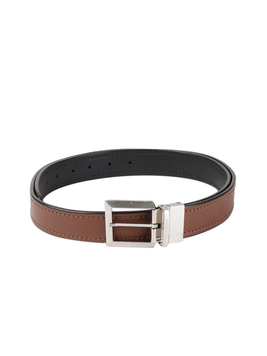 hidesign men tan brown & black solid reversible leather belt