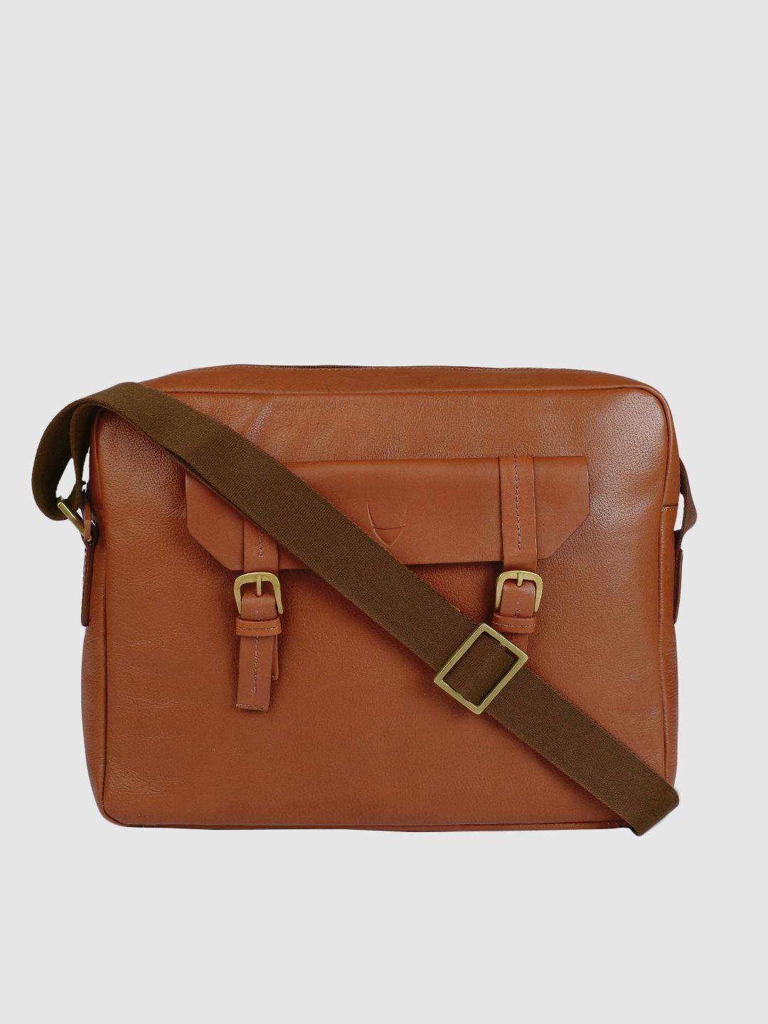 hidesign men tan-brown solid leather laptop bag