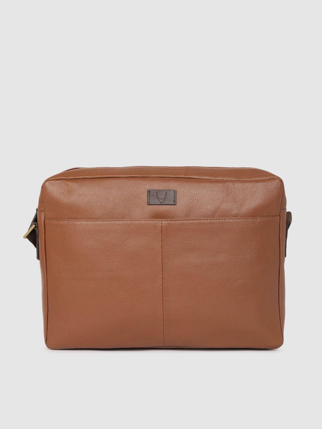 hidesign men tan brown solid leather laptop bag